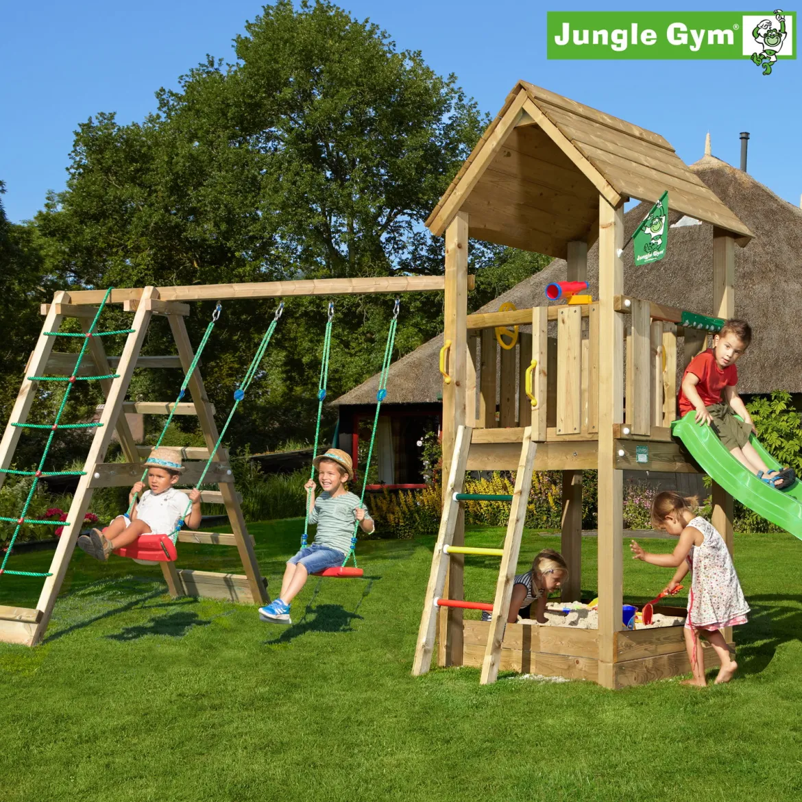 Jungle Gym Club legetårn komplet inkl. climb module xtra og rutschebane
