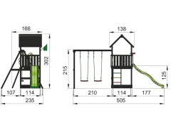 Jungle Gym Club legetårn komplet inkl. swing module xtra ekskl. rutschebane, grundmalet sort