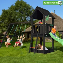 Jungle Gym Club legetårn komplet inkl. swing module xtra og rutschebane, grundmalet sort