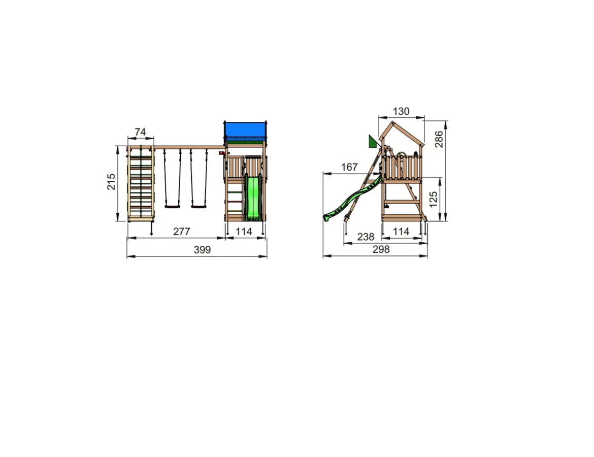Jungle Gym Home legetårn komplet inkl. climb module xtra ekskl. rutschebane