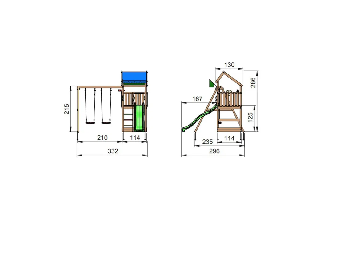 Jungle Gym Home legetårn komplet inkl. swing module xtra og rutschebane