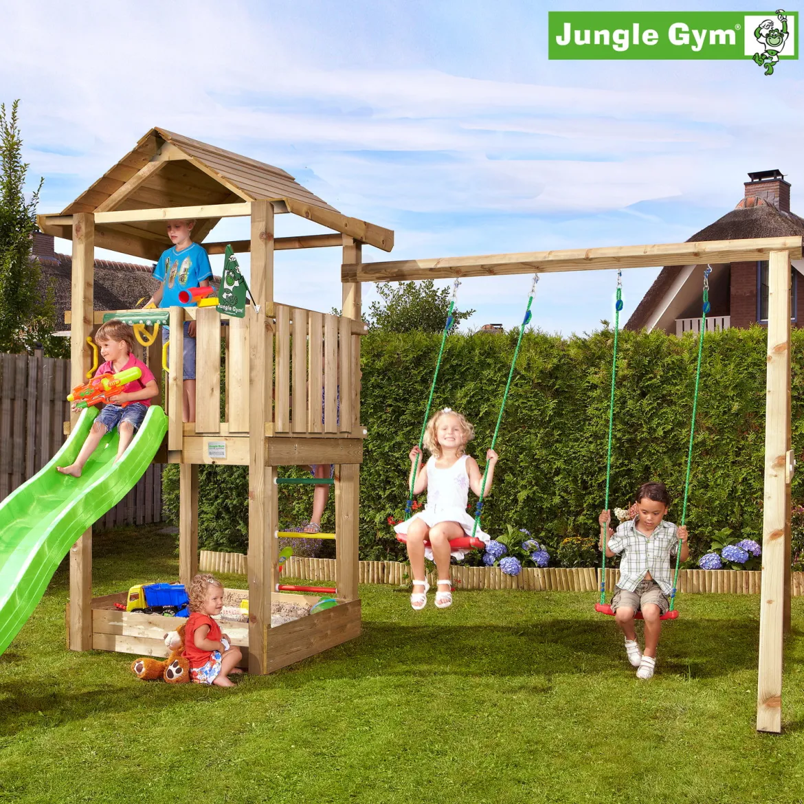Jungle Gym House legetårn komplet inkl. swing module xtra ekskl. rutschebane