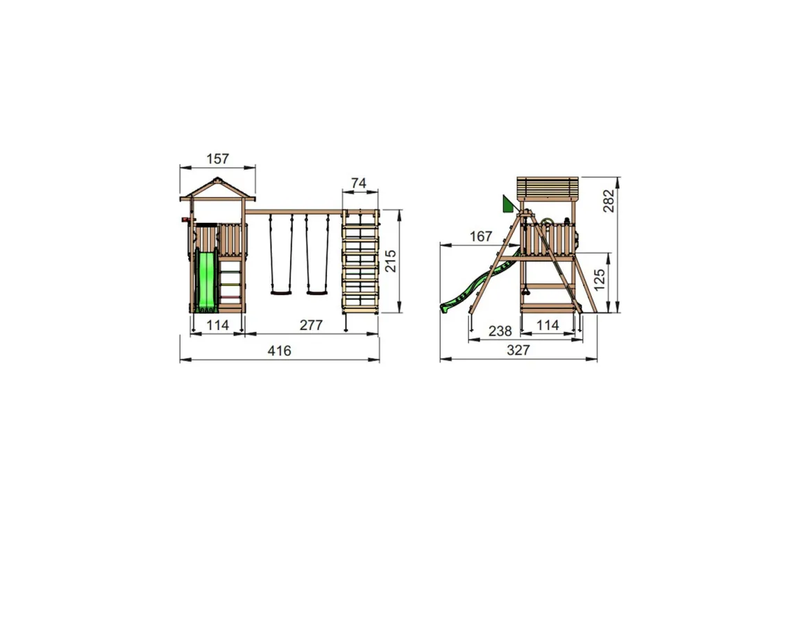 Jungle Gym House legetårn komplet inkl. climb module xtra ekskl. rutschebane