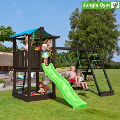 Jungle Gym Hut legetårn komplet inkl. climb module xtra og rutschebane, grundmalet sort