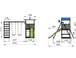Jungle Gym Hut legetårn komplet inkl. swing module xtra og rutschebane, grundmalet sort