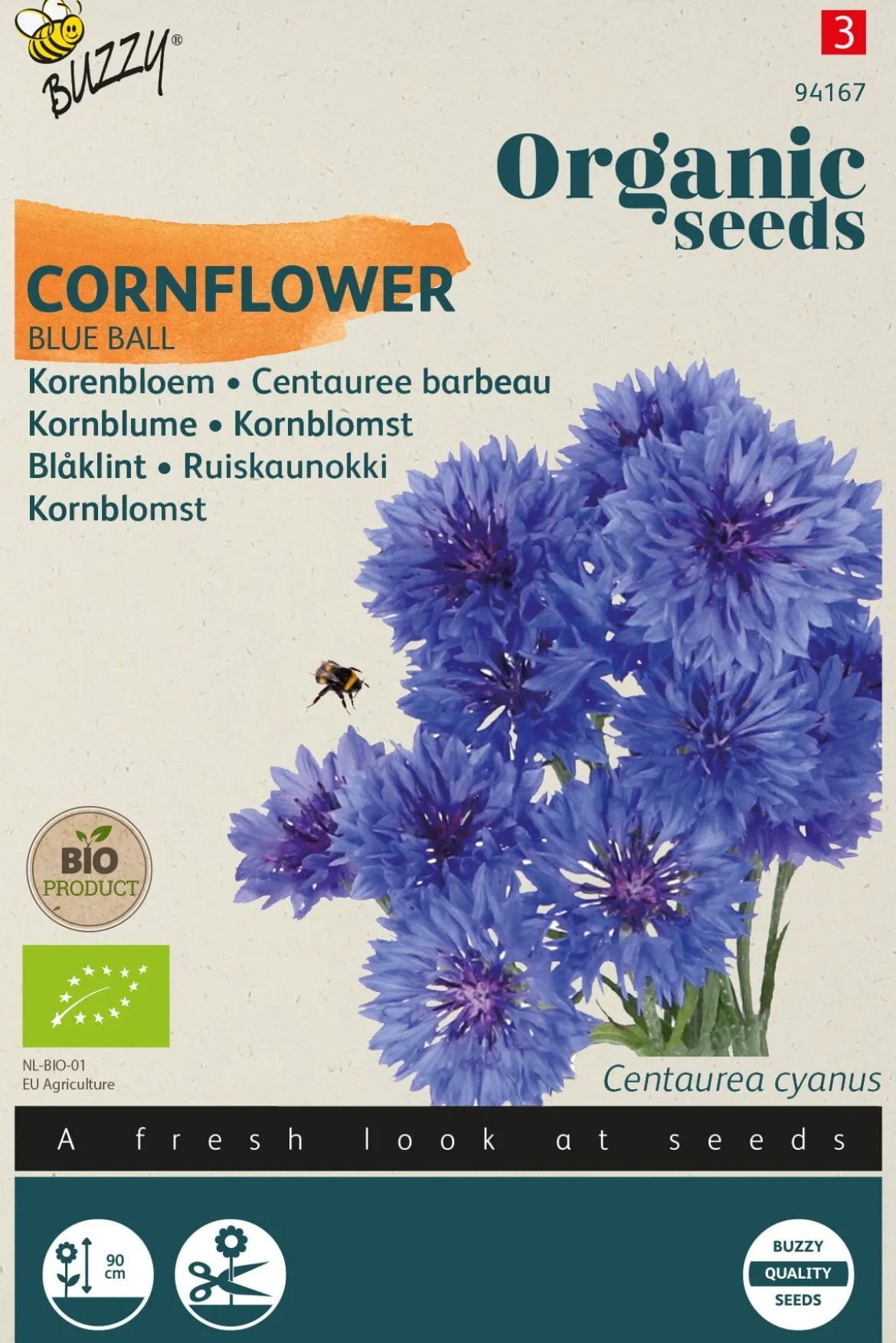Økologisk Kornblomst frø "Blue Ball"