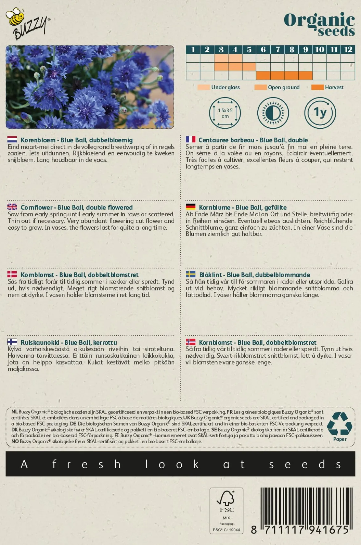 Økologisk Kornblomst frø "Blue Ball"