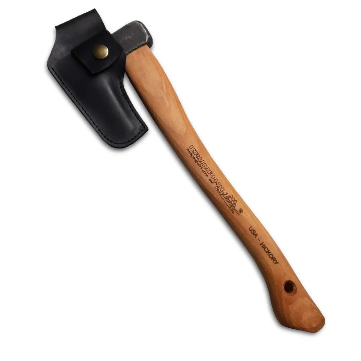 Økse med hickoryskaft, læderbeskytter og bæltestrop - 38 cm