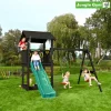 Legetårn Jungle Gym Casa 2.1, grundmalet sort, m/2-Swing Module 220 og mørkegrøn rutschebane