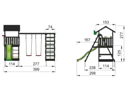 Legetårn Jungle Gym Casa 2.1, grundmalet sort, m/2-Climb Module 220 og mørkegrøn rutschebane