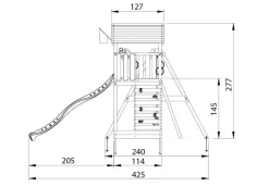 Legetårn Jungle Gym Cottage 2.1 m/2-Swing Modul 220 og gul rutschebane