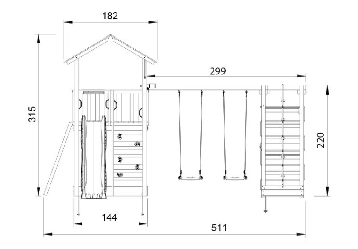 Legetårn Jungle Gym Sierra 2.1 m/2-Climb Module 220 og grøn rutschebane