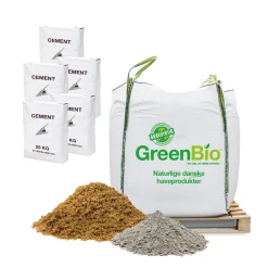 Støbepakke: 1000 kg murersand 0-2 mm + 125 kg cement 42,5